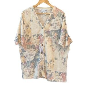 Vintage Gabriella  Italy Floral Knit Button Top Plus 1X Vintage Cottagecore Soft